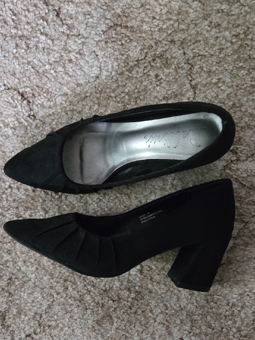 Bellini Black Pointed Block Heel Pumps with Pleat Detail